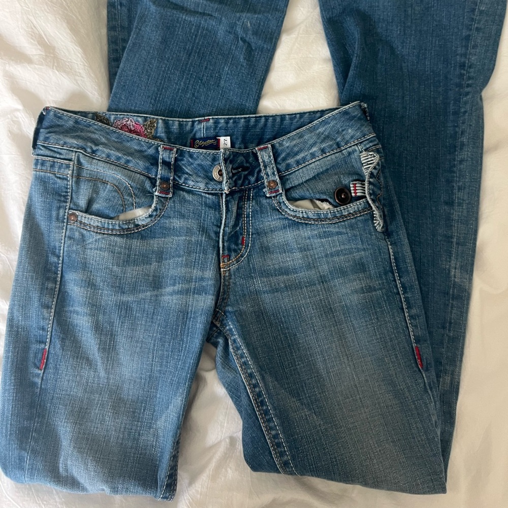 flared low rise jeans
